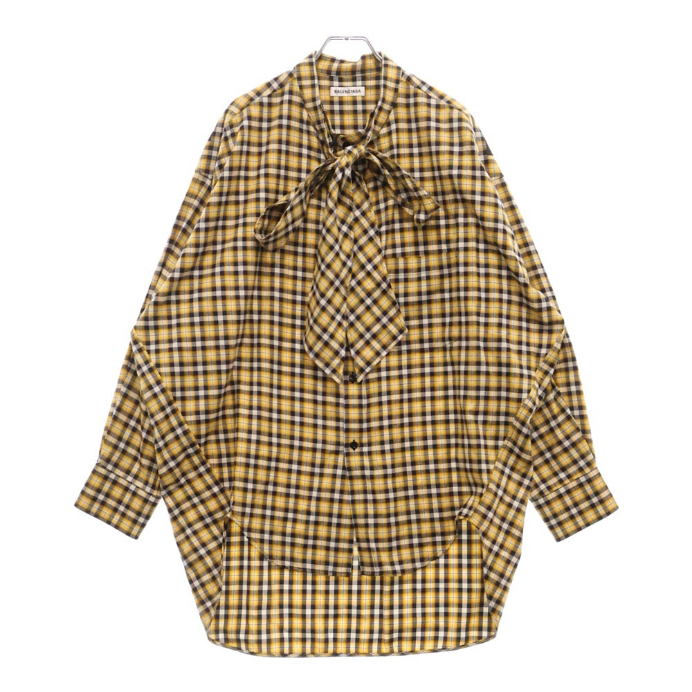 BALENCIAGA(バレンシアガ) 18SS バックロゴ リボン チェック ボウタイ ニュースウィング 長袖シャツ 520497 TBM09 イエロー レディース