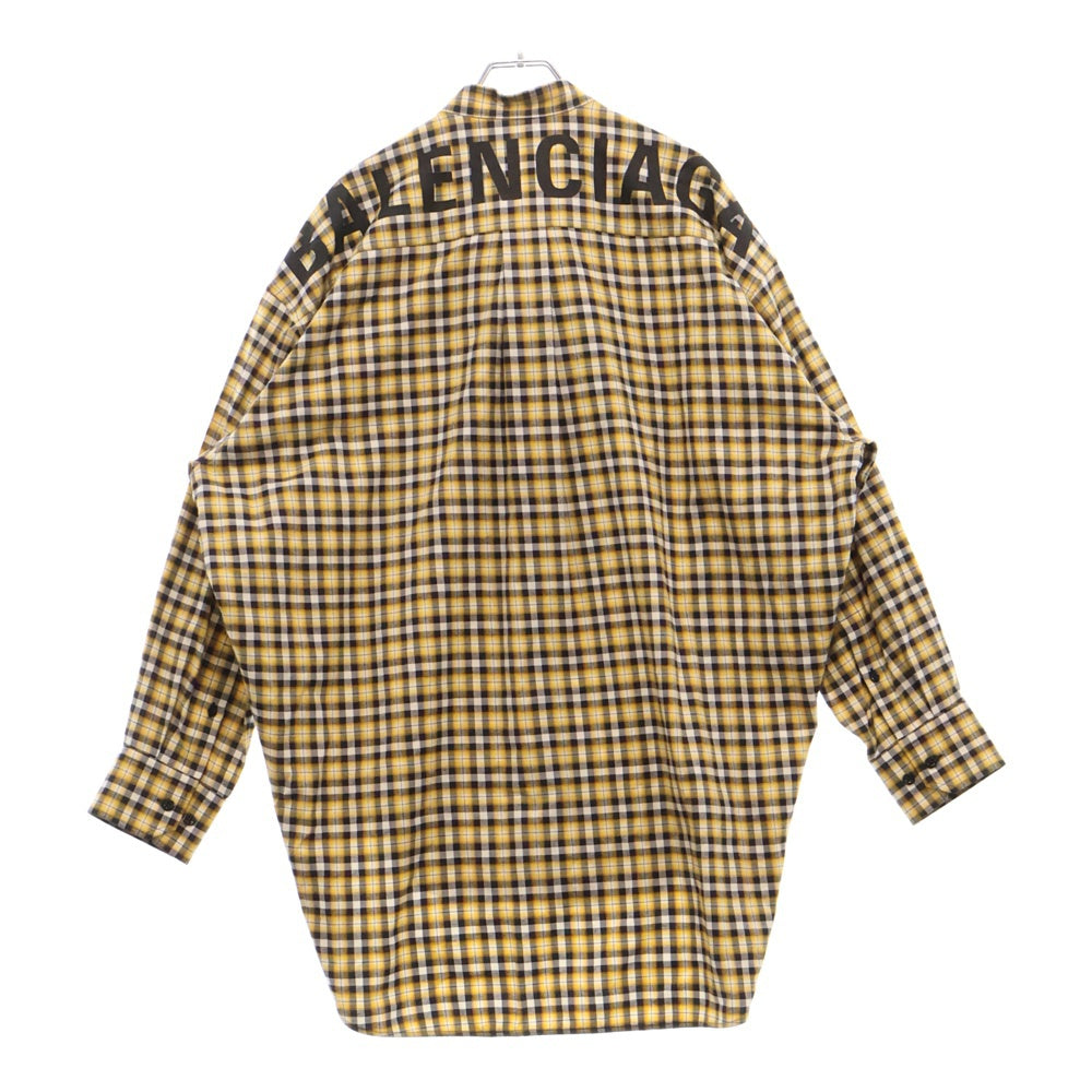 BALENCIAGA(バレンシアガ) 18SS バックロゴ リボン チェック ボウタイ ニュースウィング 長袖シャツ 520497 TBM09 イエロー レディース