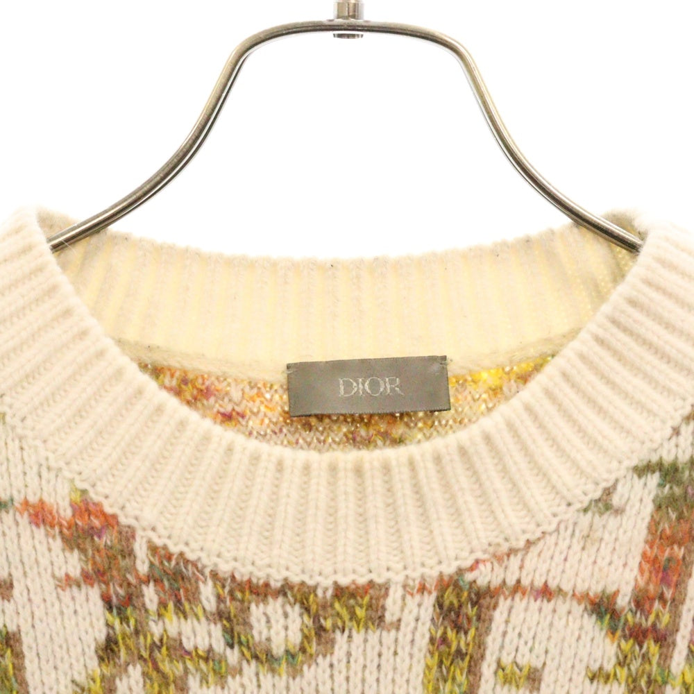 DIOR(ディオール) 21AW オブリーク総柄 クルーネックニットセーター 193M638AT344 イエロー/ホワイト