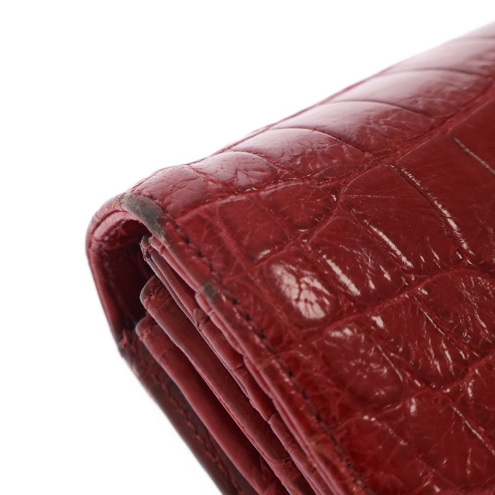 CHROME HEARTS(クロムハーツ) JUDY ALLIGATOR ジュディ アリゲーター クロスボールボタン レザーロングウォレット 長財布 レッド/シルバー