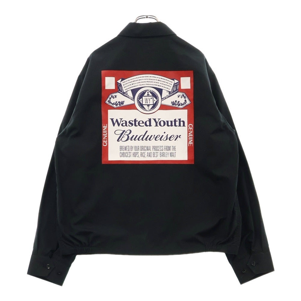 WASTED YOUTH(ウェイステッドユース) 23AW ×BUDWEISER JACKET バドワイザー 両面プリント ジャケット スウィングトップ ブラック