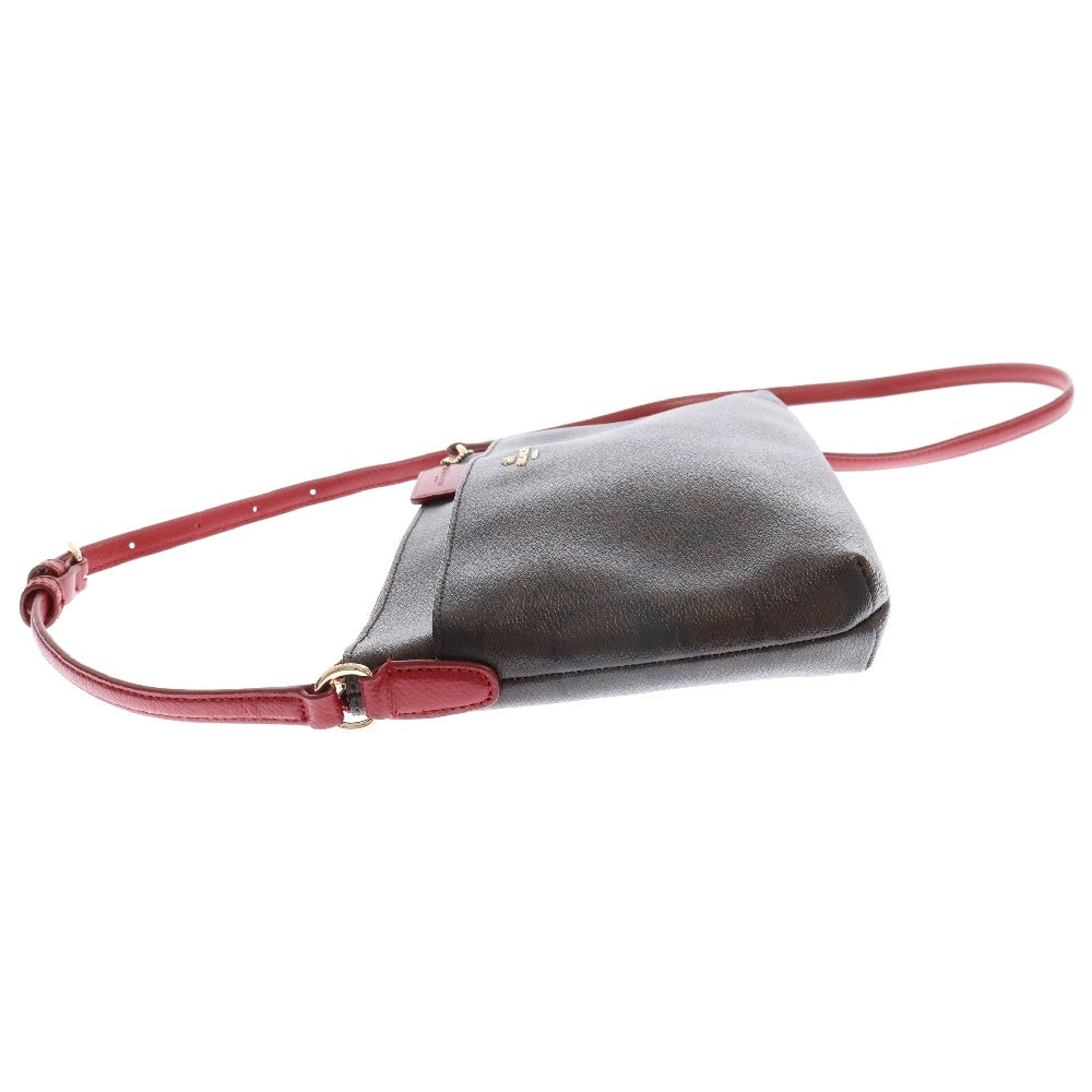 COACH(コーチ) ロゴプレート シグネチャー ショルダーバッグ 総柄 レディース ブラウン/レッド