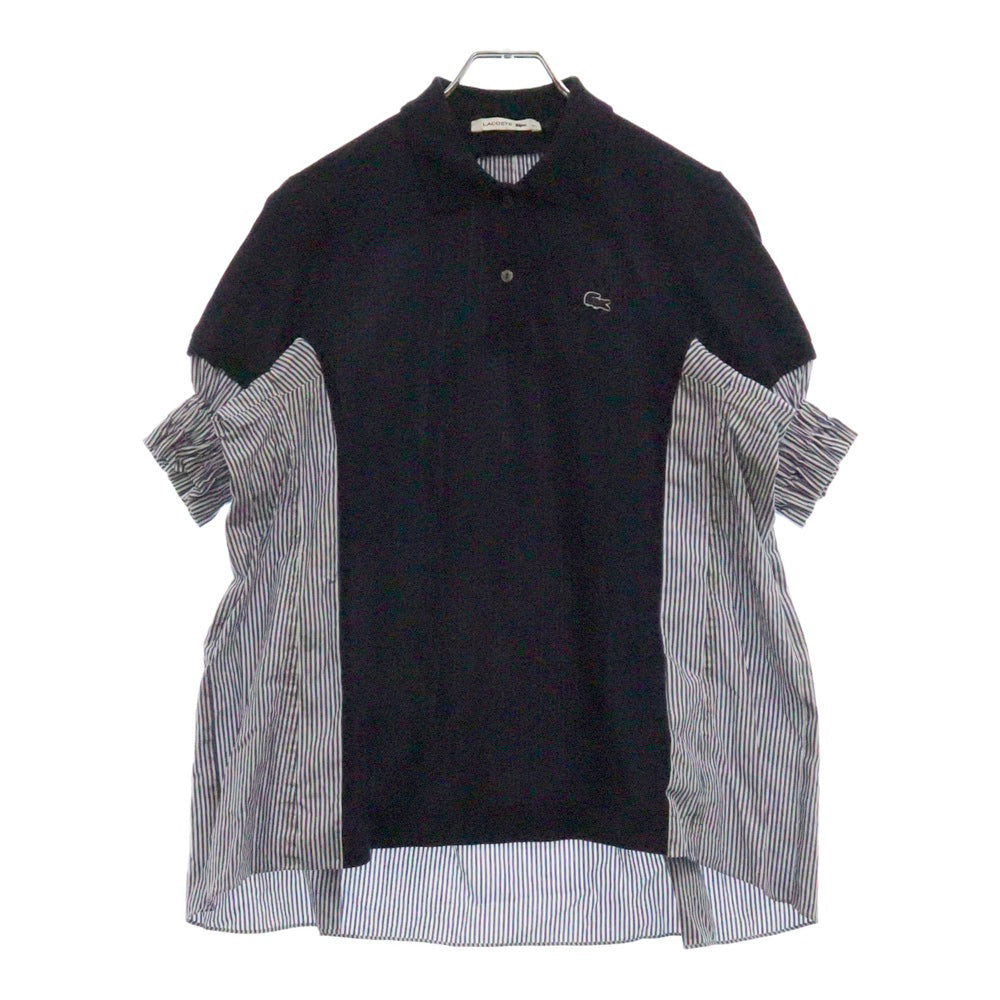 Sacai(サカイ) 17SS ×LACOSTE ラコステ ストライプ柄 ドッキングデザイン コットン 半袖ポロシャツ ネイビー/ブルー/ホワイト レディース 17-03722
