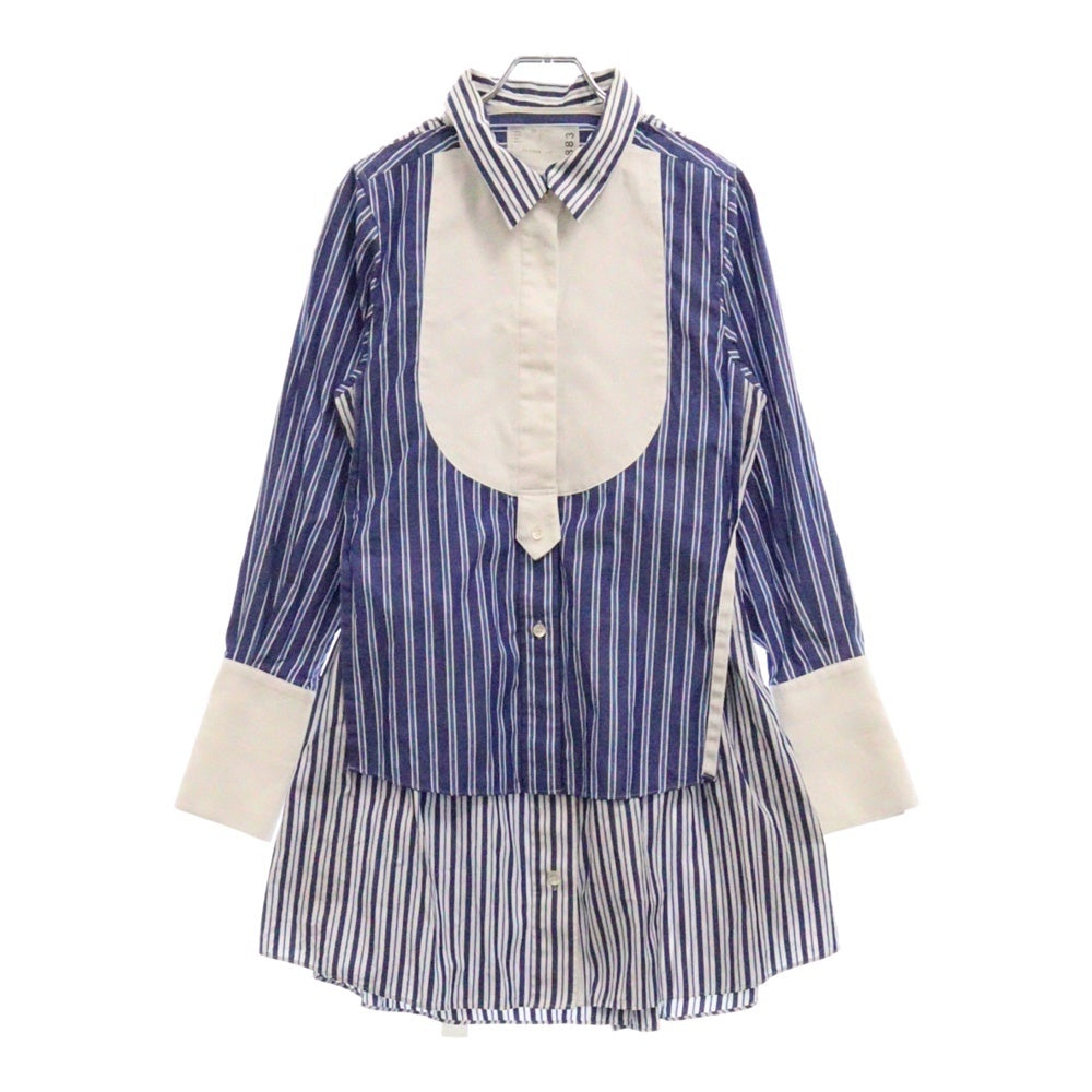 Sacai(サカイ) 20SS Layered Shirt Dress ストライプ柄 レイヤードデザイン 長袖シャツ ドレスシャツ ブルー/ホワイト レディース 20-04883