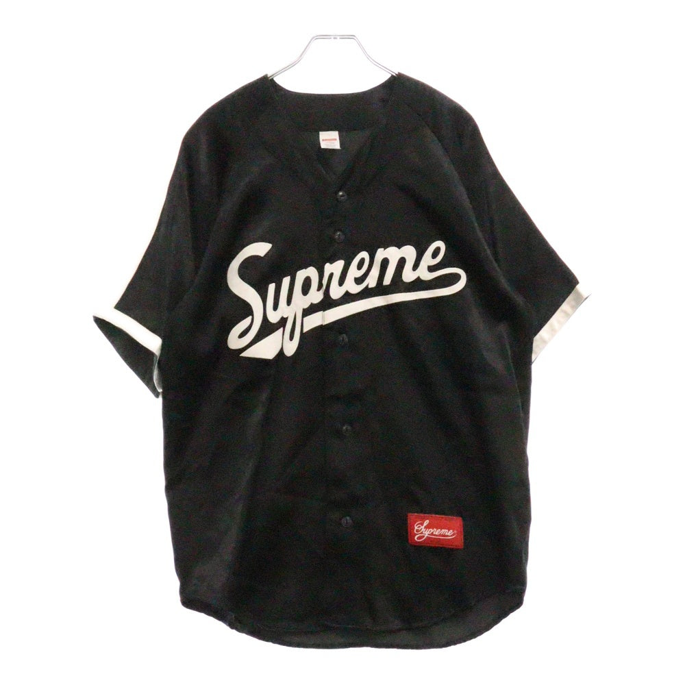SUPREME(シュプリーム) 17SS Satin Baseball Jersey 胸ロゴ サテンベースボールシャツ ジャージ ブラック