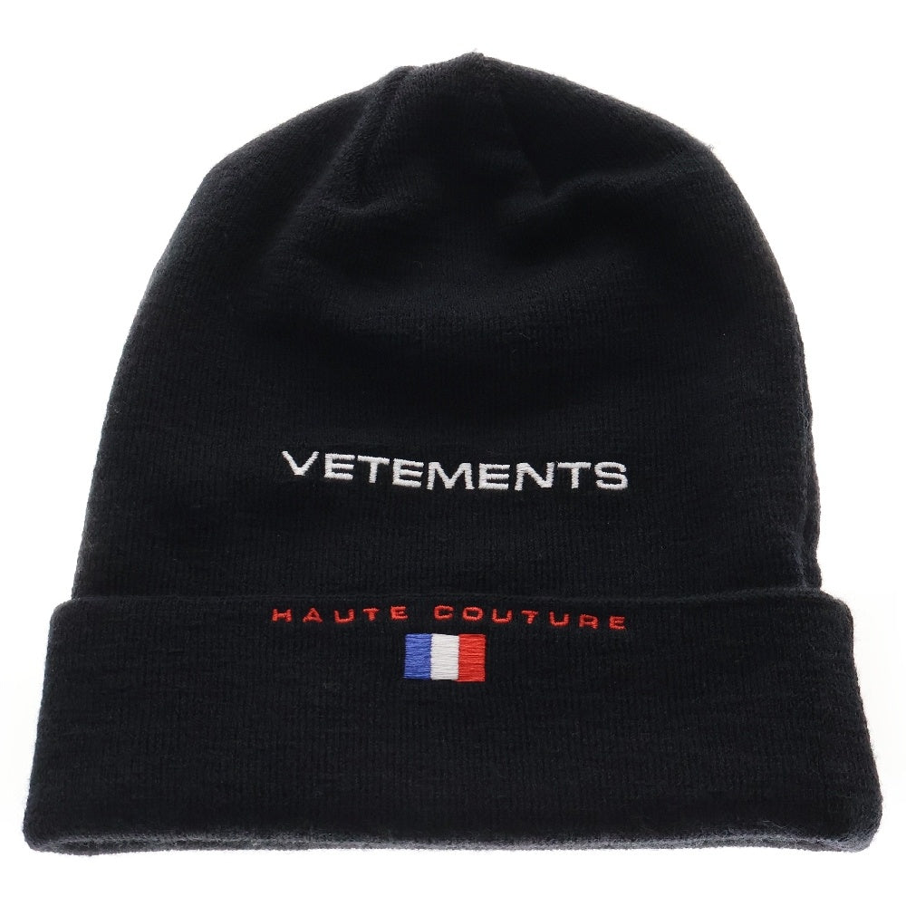 VETEMENTS(ヴェトモン) 17AW ×Reebok ロゴ刺繍 ウール ニットキャップ 帽子 ビーニー ブラック CW4999