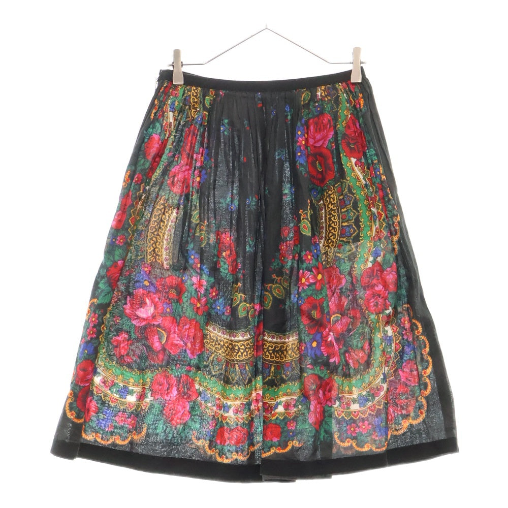 tricot COMME des GARCONS(トリコ コム デ ギャルソン) 14SS フラワー総柄プリント ギャザー サイドジップ ミディアム フレアスカート ブラック レディース TM-S045 AD2013