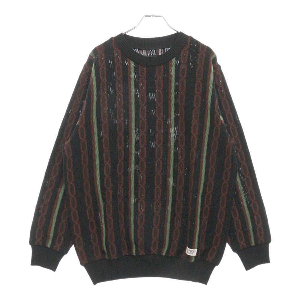 WACKO MARIA(ワコマリア) CREW NECK SWEATER TYPE 1 ストライプ ジャガード クルーネックニット セーター ブラック 24SS-WMK-KN22