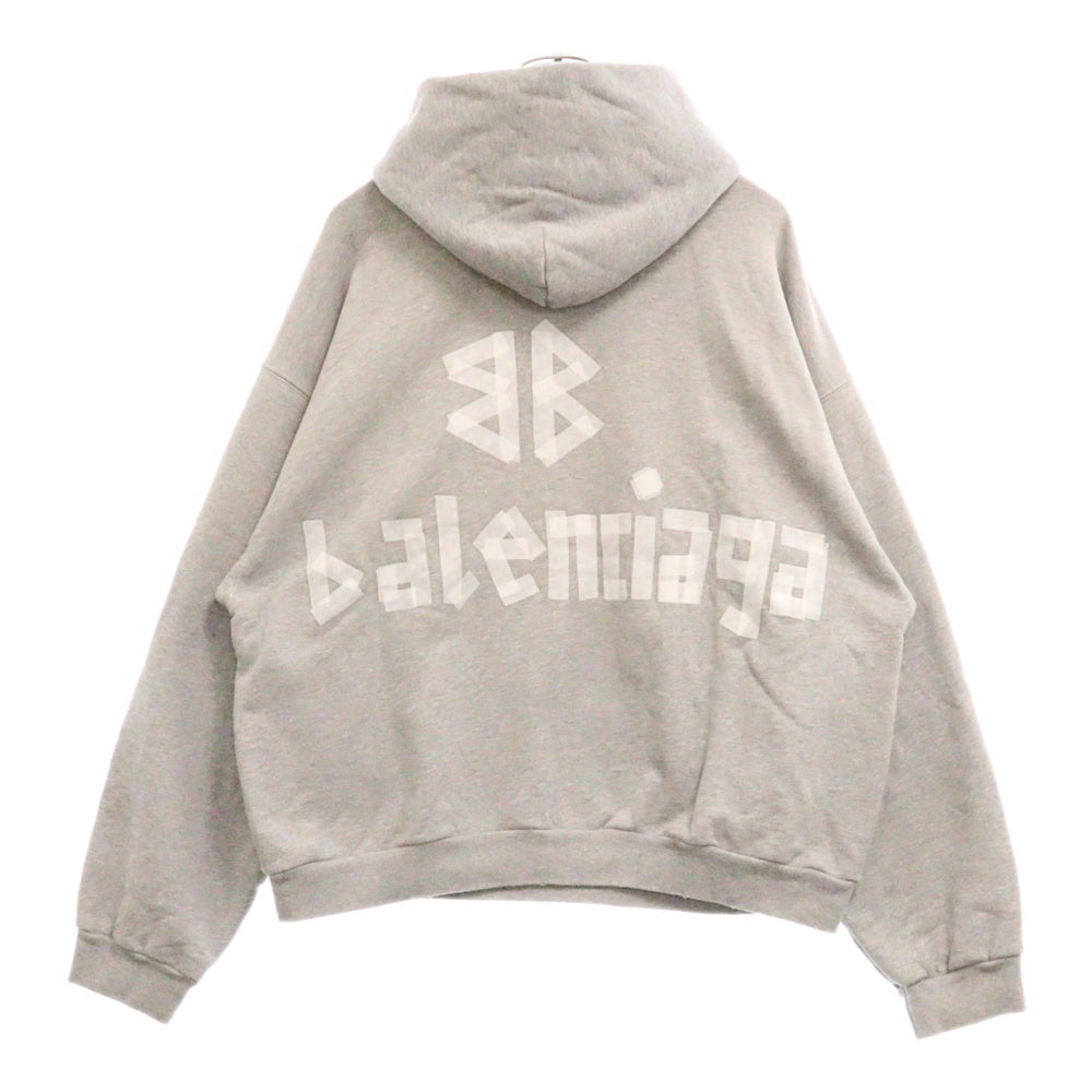 BALENCIAGA(バレンシアガ) 24SS TAPE LOGO HOODIE テープロゴ ダメージ加工 プルオーバースウェットパーカー フーディー グレー 744441 TRVK2