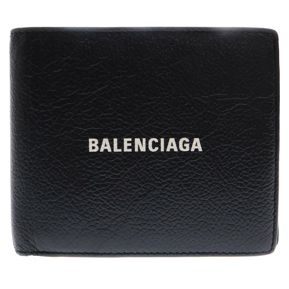 BALENCIAGA(バレンシアガ) ロゴプリント レザー コンパクトウォレット 二つ折り財布 ブラック 594315 1090
