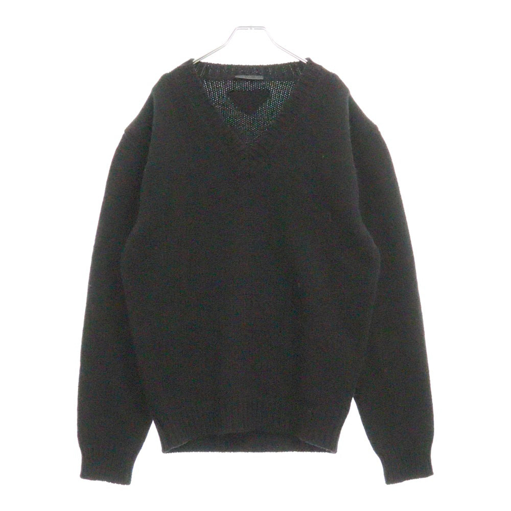 PRADA(プラダ) 22AW バックトライアングルロゴ Vネックウールニットセーター ブラック UMB419 S222 11I0