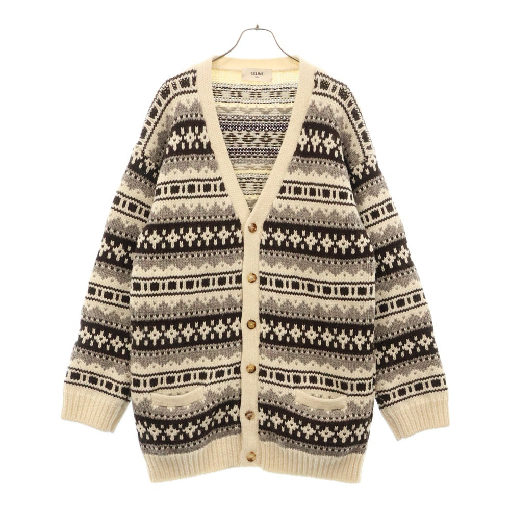 CELINE(セリーヌ) Shetland Oversized Cardigan シェトランドオーバーサイズカーディガン ニットセーター 総柄 アイボリー 2A90Q107O