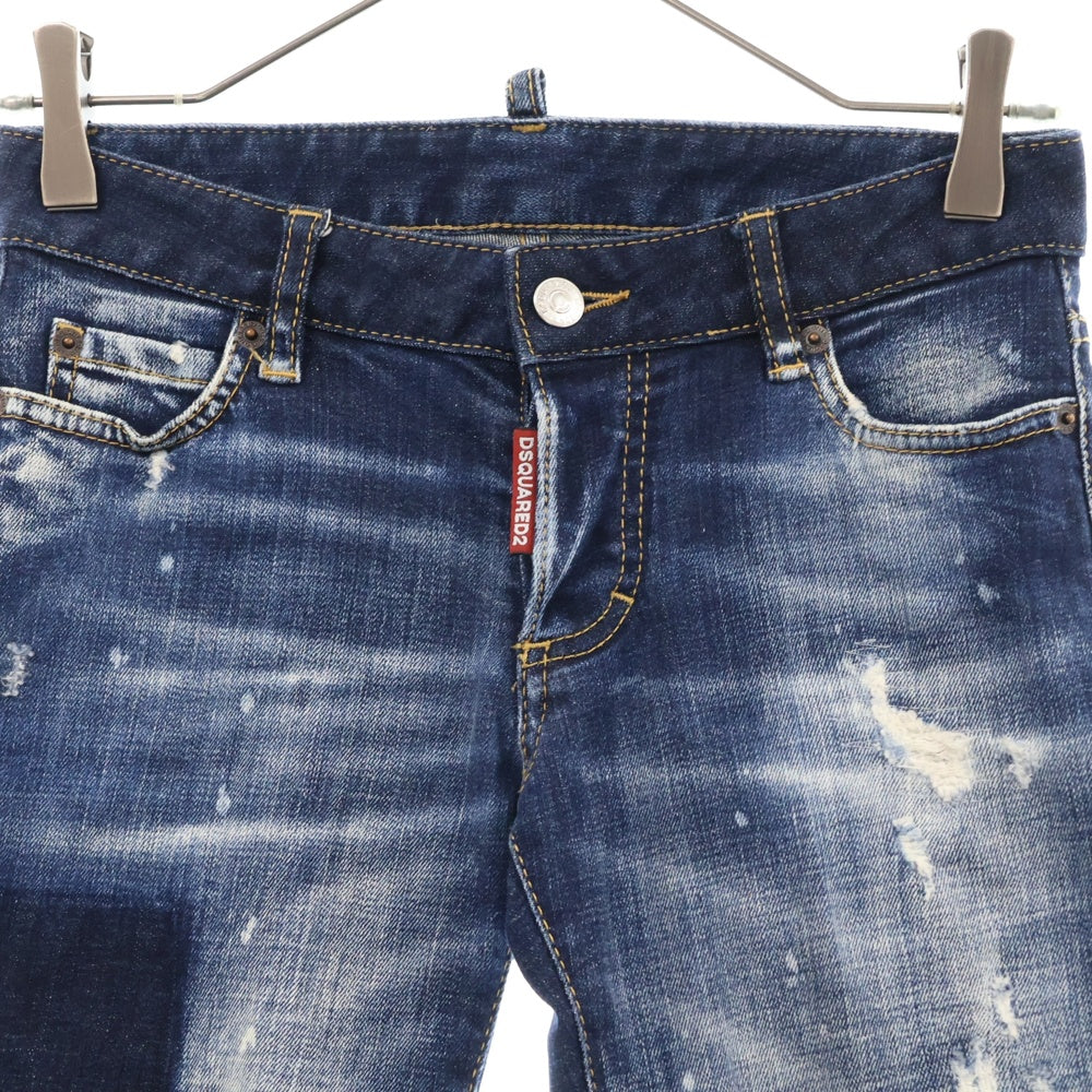 DSQUARED2(ディースクエアード) 22SS Jennifer Cropped Jean ペンキ加工 スキニーフィット クロップド デニムパンツ インディゴ レディース S72LB0484 S30664