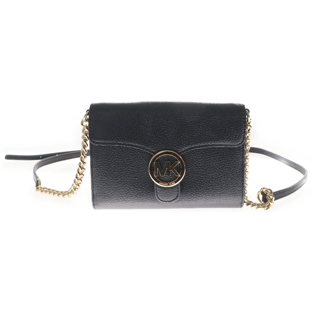 MICHAEL KORS(マイケルコース) Vanna ヴァンナ ロゴプレート レザー ショルダーバッグ ブラック/ゴールド レディース