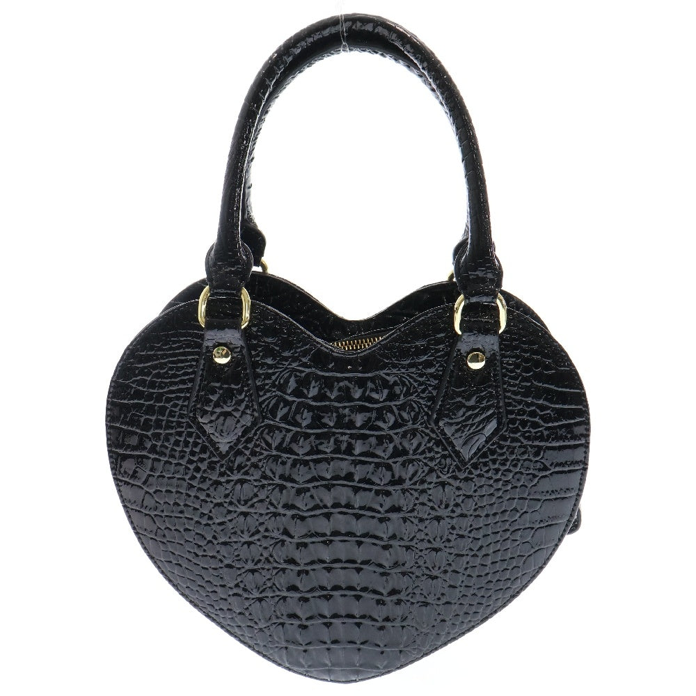 Vivienne Westwood(ヴィヴィアンウエストウッド) クロコ型押し オーブメタルロゴ ハート型 2WAY ハンド ショルダーバッグ ブラック/ゴールド レディース 61VV169