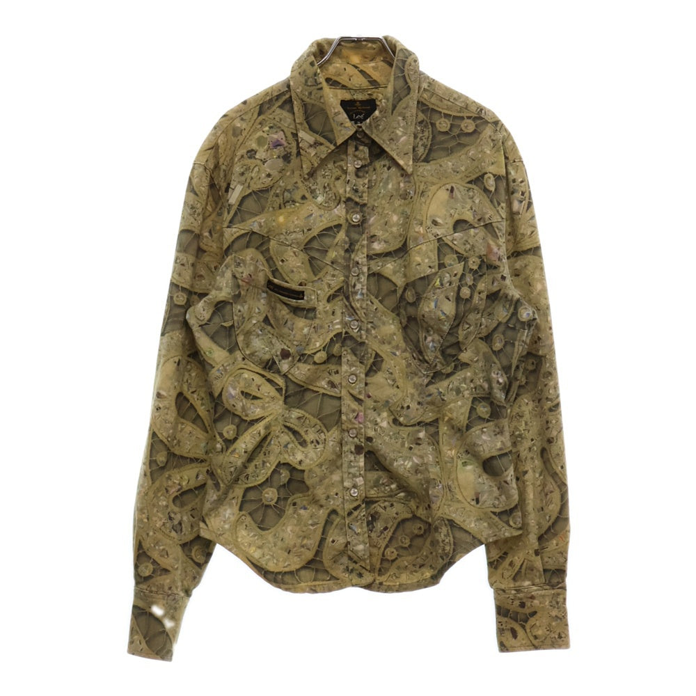 Vivienne Westwood(ヴィヴィアンウエストウッド) ×Lee リー 変形 ビジュー総柄プリント スナップボタン ロングスリーブ 長袖シャツ イエロー レディース