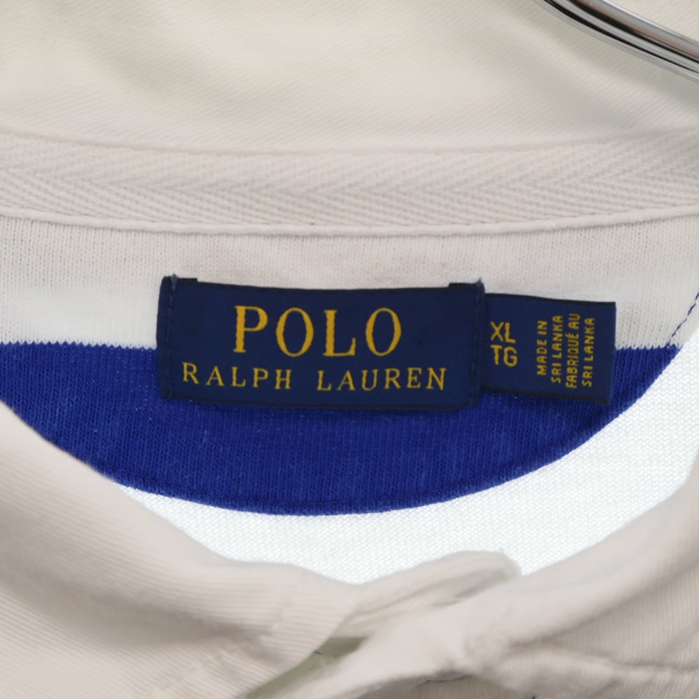 POLO RALPH LAUREN(ポロラルフローレン) ロゴエンブロイダリー ボーダー 長袖ラガーシャツ ブルー/ホワイト