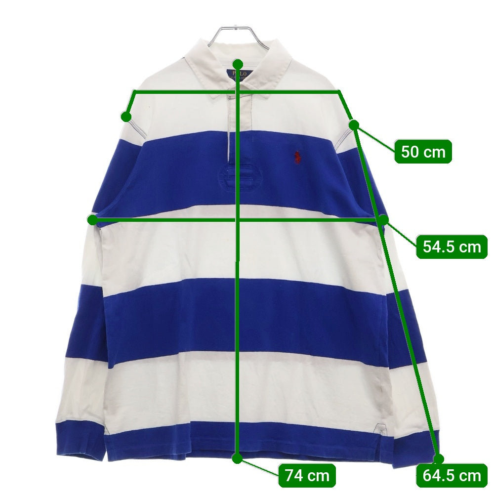 POLO RALPH LAUREN(ポロラルフローレン) ロゴエンブロイダリー ボーダー 長袖ラガーシャツ ブルー/ホワイト