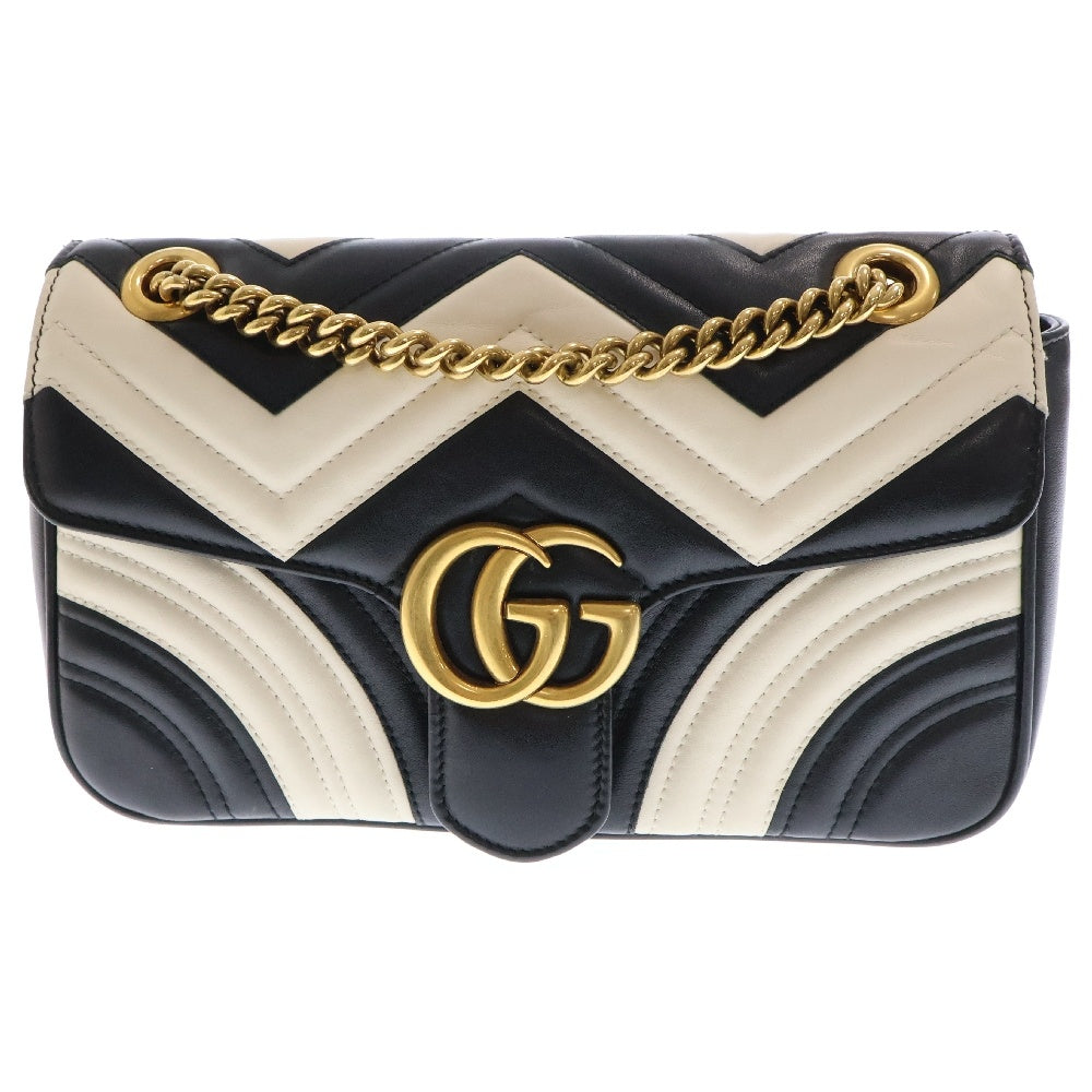 GUCCI(グッチ) GGマーモット バイカラー キルティング チェーンショルダーバッグ ブラック/ホワイト レディース 443497