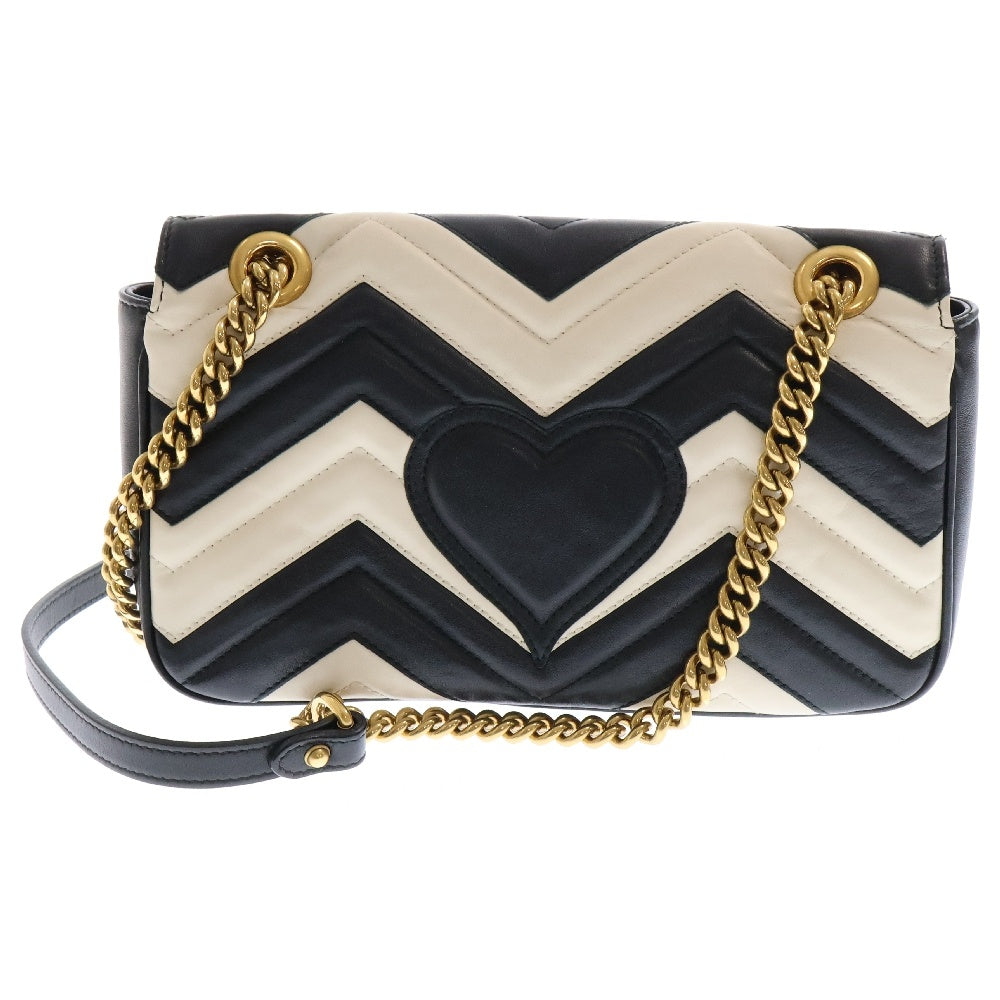 GUCCI(グッチ) GGマーモット バイカラー キルティング チェーンショルダーバッグ ブラック/ホワイト レディース 443497