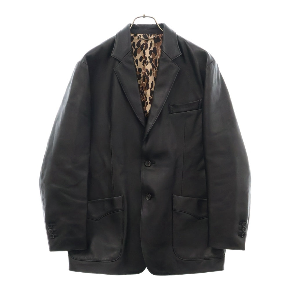 WACKO MARIA(ワコマリア) 23SS LEATHER JACKET 裏地レオパード シープスキンレザー テーラードジャケット ブラック 22FW-WMO-JK02