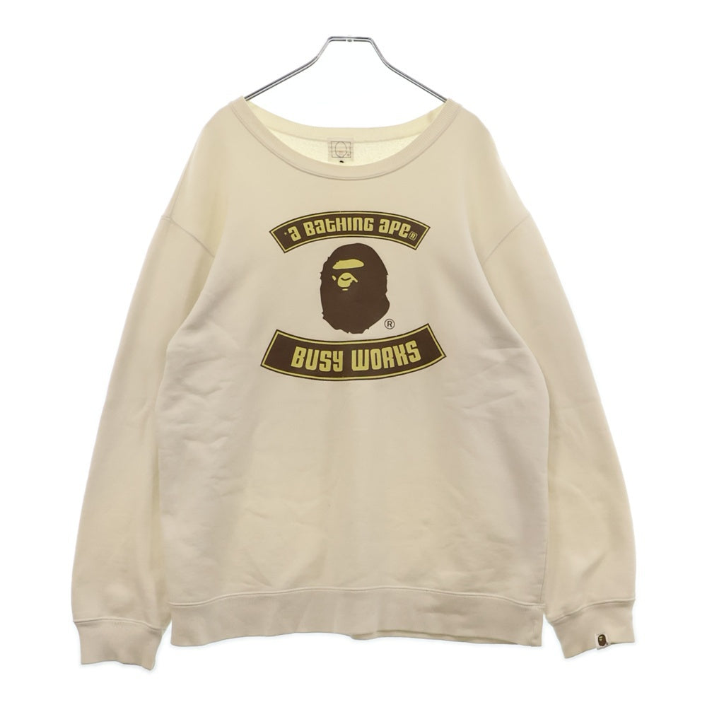 A BATHING APE(アベイシングエイプ) BUSY WORKS ビジーワークス グラフィックプリント クルーネックスウェットトレーナー アイボリー