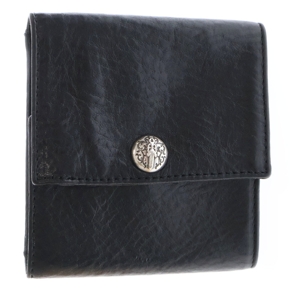 CHROME HEARTS(クロムハーツ) 2FACE ヴァインダガー ボタン コンパクト ウォレット 三つ折り 財布 ブラック