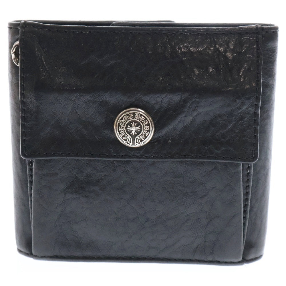 CHROME HEARTS(クロムハーツ) 2FACE ヴァインダガー ボタン コンパクト ウォレット 三つ折り 財布 ブラック