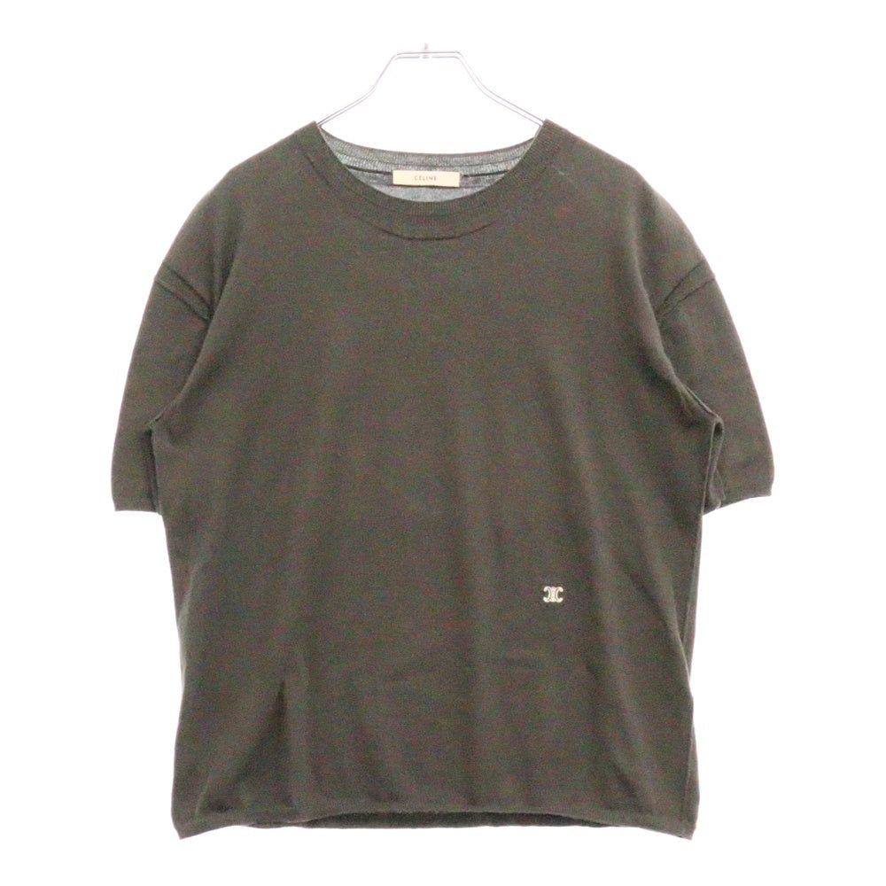 CELINE(セリーヌ) トリオンフロゴ刺繍 クルーネック 半袖ニットTシャツ チャコール レディース