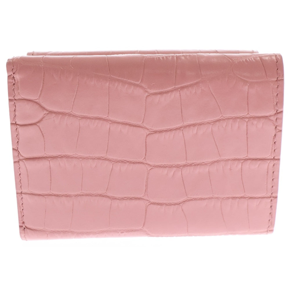 miumiu(ミュウミュウ) クロコエンボス ロゴプレート付3つ折りコンパクトウォレット 型押し ピンク レディース