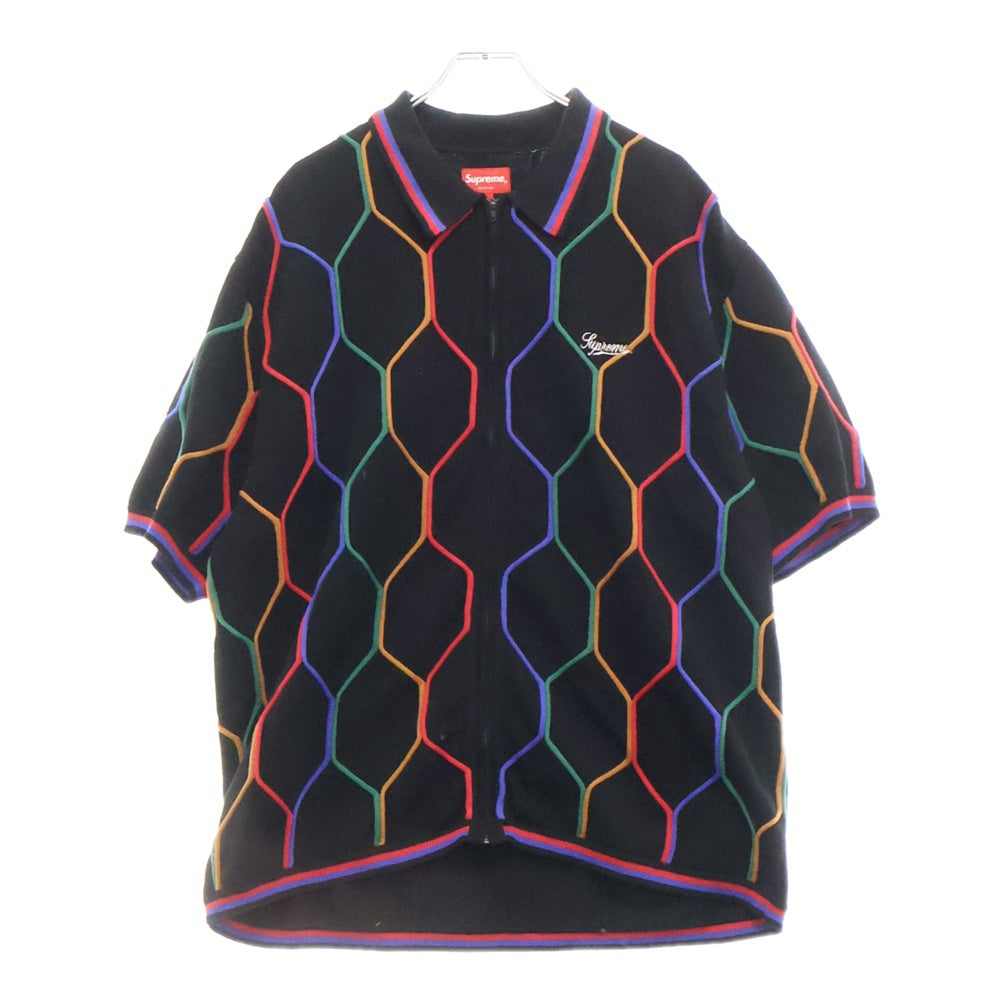 SUPREME(シュプリーム) 21SS Hex Zip Up Polo ヘクス ジップアップ 半袖ポロシャツ ブラック