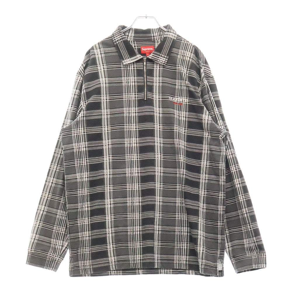 SUPREME(シュプリーム) 20AW Plaid Zip Up L/S Polo チェック柄 ジップアップ 長袖ポロシャツ ブラック/ホワイト