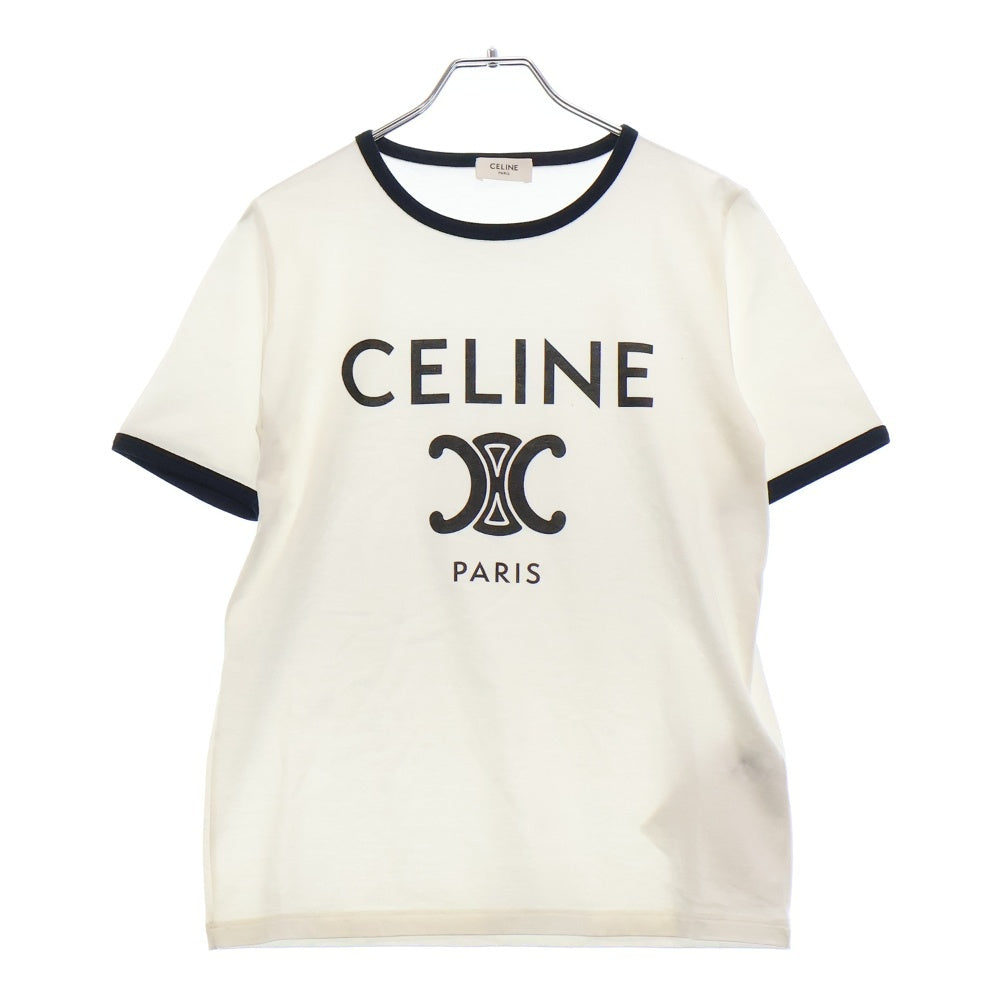 CELINE(セリーヌ) 22SS トリオンフ クラシック フロントロゴプリント 半袖リンガーTシャツ ホワイト レディース 2X872671Q