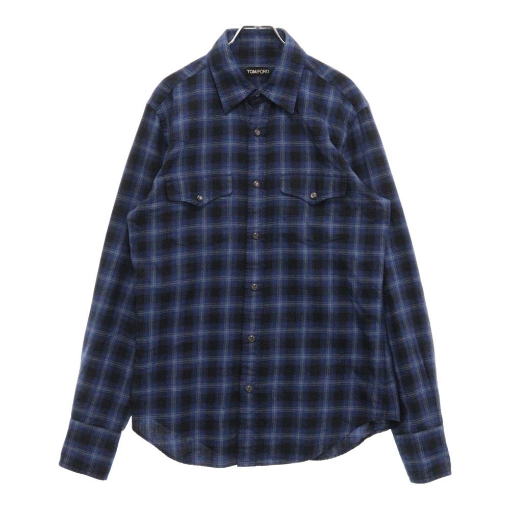 TOM FORD(トムフォード) 長袖チェックウェスタンシャツ ブルー/ブラック 8FT271 94MEKI