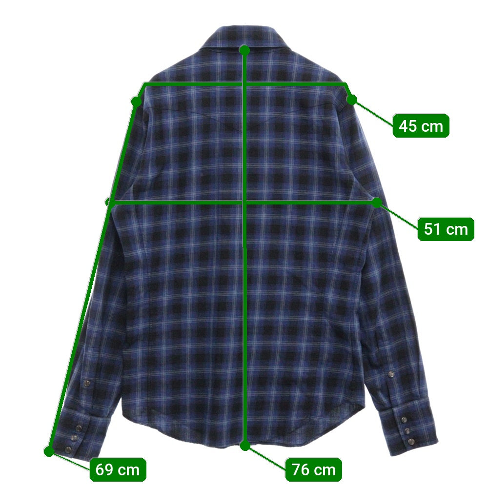 TOM FORD(トムフォード) 長袖チェックウェスタンシャツ ブルー/ブラック 8FT271 94MEKI
