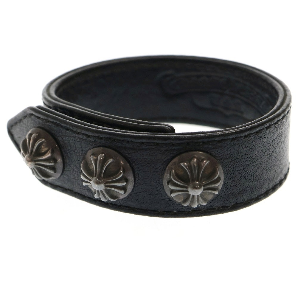 CHROME HEARTS(クロムハーツ) 3BTN 2SNP クロスボール 3ボタン2スナップ レザーブレスレット ブラック/シルバー BCA123