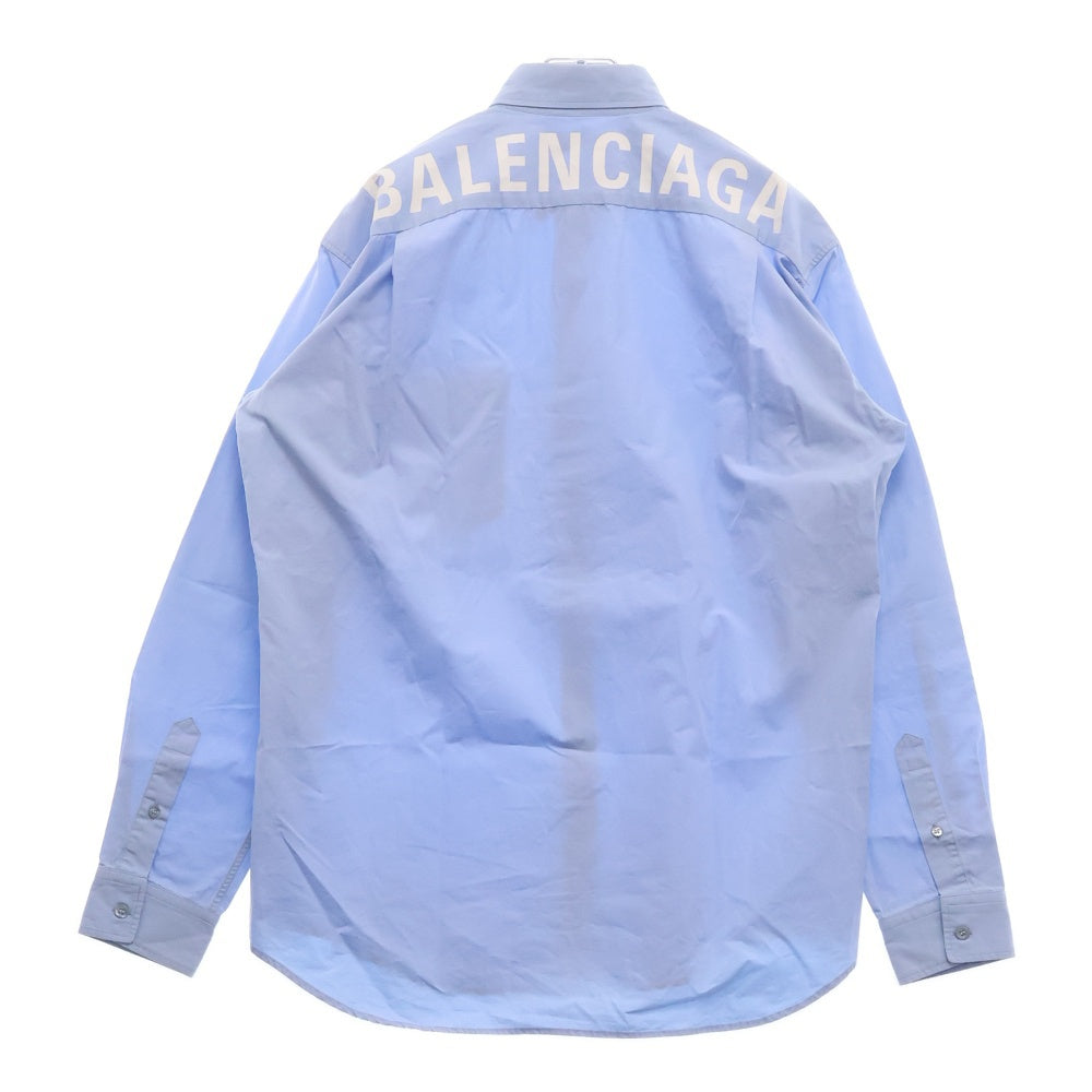 BALENCIAGA(バレンシアガ) ショルダーロゴプリント オーバーサイズロングスリーブドレスシャツ ブルー 556878