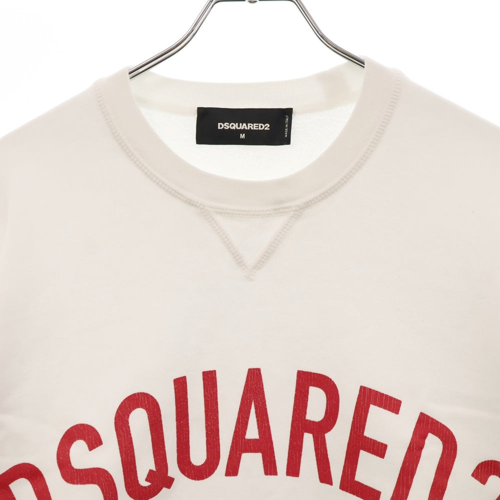 DSQUARED2(ディースクエアード) 19SS フロントアーチロゴプリントクルーネックスウェットトレーナー ホワイト S71GU0294