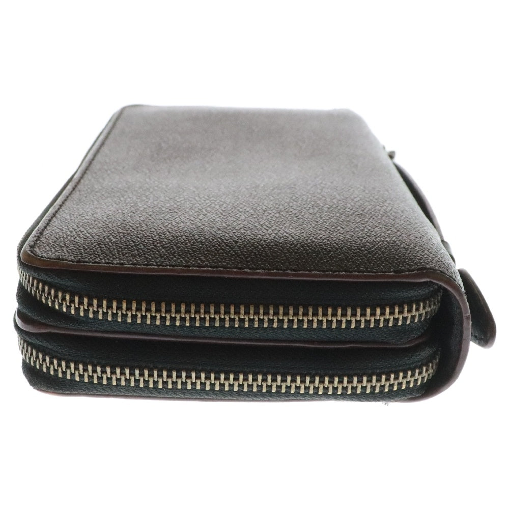 COACH(コーチ) ダブルジップ トラベオーガナイザー シグネチャー ハンドル付 長財布 レザーウォレット クラッチバッグ ハンドバッグ ブラック/グレー F25528