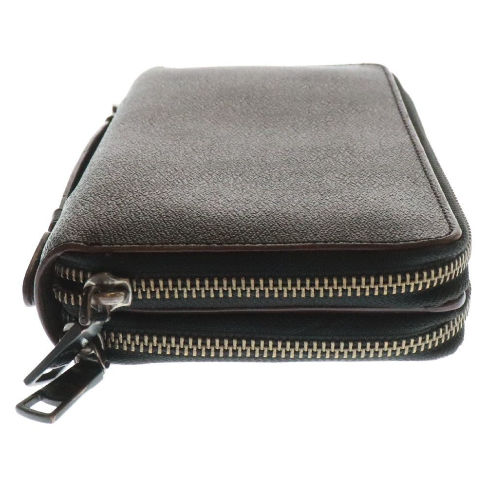 COACH(コーチ) ダブルジップ トラベオーガナイザー シグネチャー ハンドル付 長財布 レザーウォレット クラッチバッグ ハンドバッグ ブラック/グレー F25528