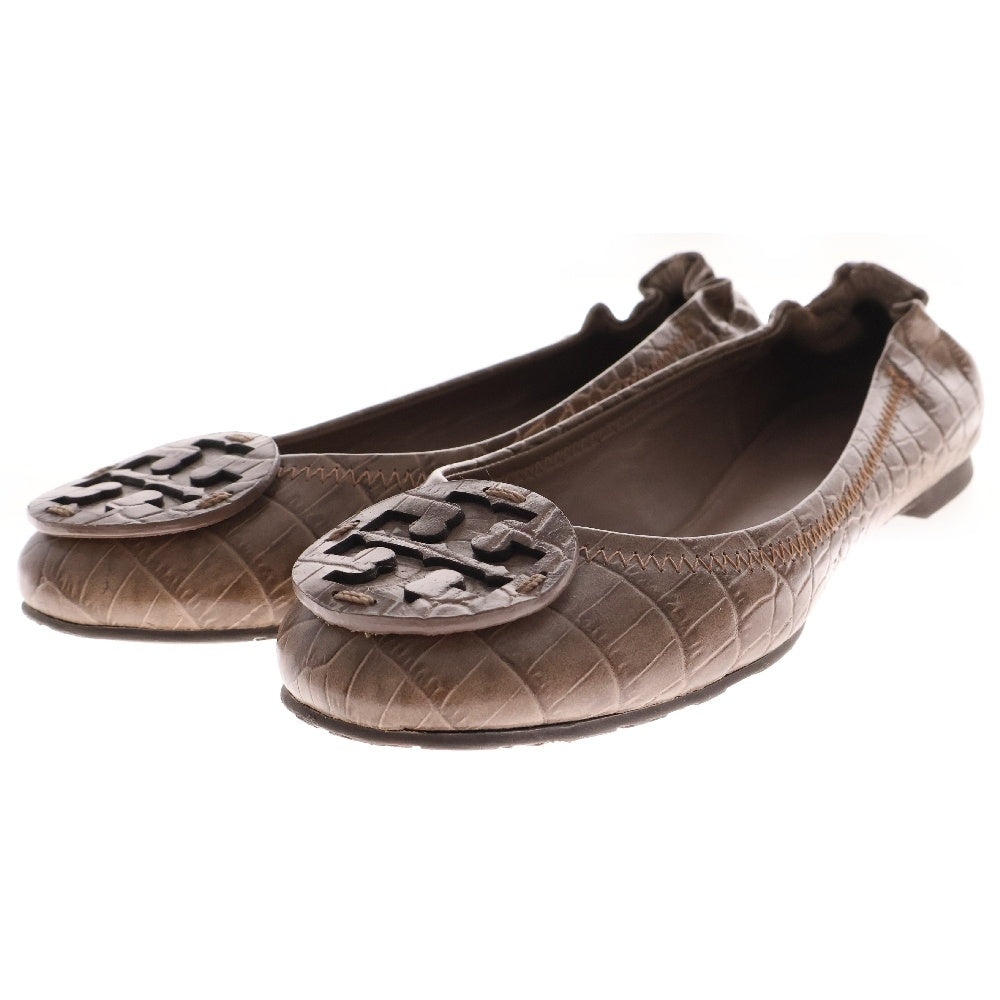 TORY BURCH(トリー バーチ) クロコ 型押し トゥロゴ バレリーナ パンプス ブラウン レディース