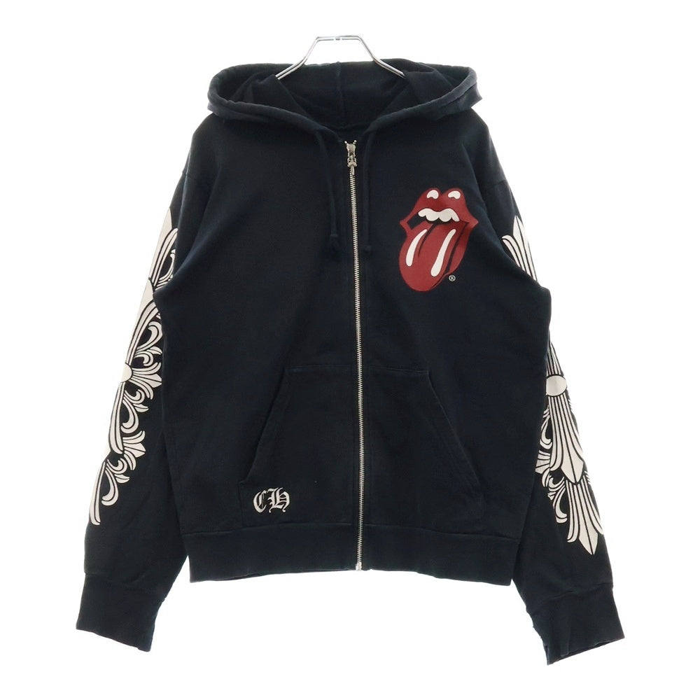 CHROME HEARTS(クロムハーツ) ×The Rolling Stones LT Hoodie オールド ローリングストーンズ ダガージップアップフーディ スウェットパーカー ブラック