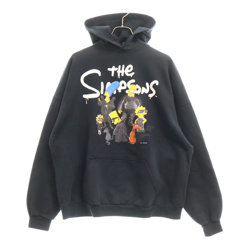 BALENCIAGA(バレンシアガ) 22SS THE Simpsons Printed Cotton-Jersey Hoodie ザシンプソンズ フロントキャラクタープリント スウェット プルオーバーパーカー ブラック 674986 TLVG8