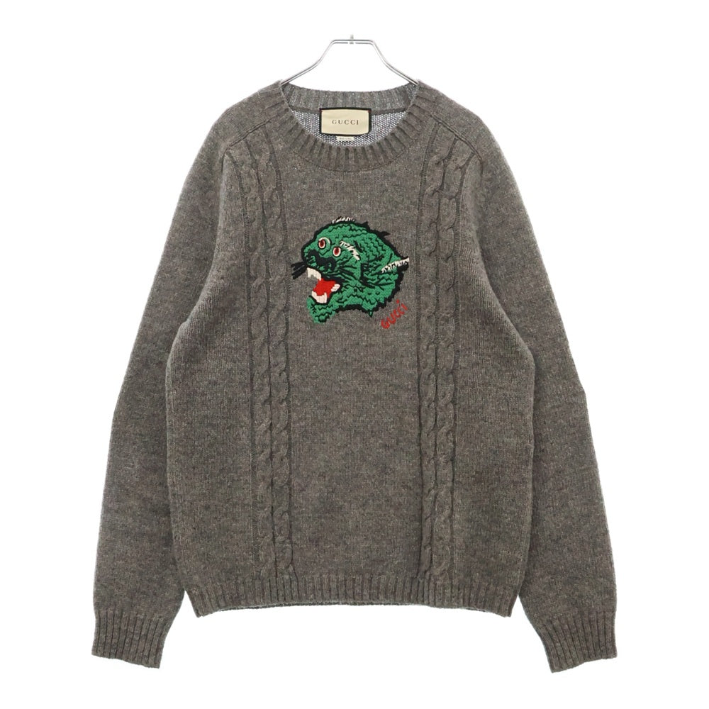 GUCCI(グッチ) パンサーフェイス カシミヤ混 ニット セーター グレー 545682 XKAEJ