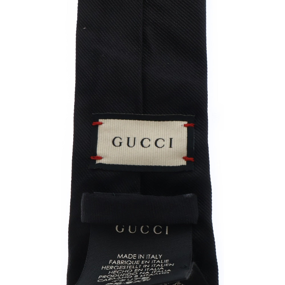 GUCCI(グッチ) タイガー エンブロイダリー 刺繍 イタリア製 シルクネクタイ ブラック