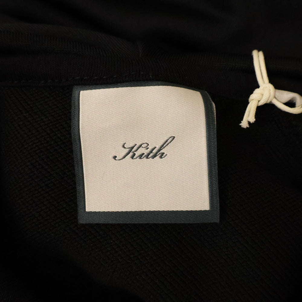 KITH(キス) W ARBOR HOODED TRACK JACKET 胸ロゴ刺繍 サイドライン ジップアップスウェットパーカー フーディー ブラック レディース 25-011-0611-0002-1-0