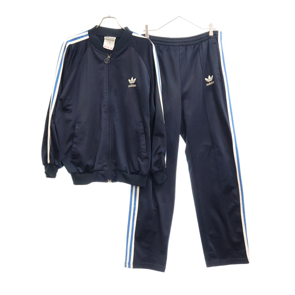 adidas(アディダス) 80S VINTAGE 万国旗タグ セットアップジャージ フロントトレフォイルロゴ刺繍 トラックジャケット ジップアップブルゾン サイドライントラックパンツ ネイビー