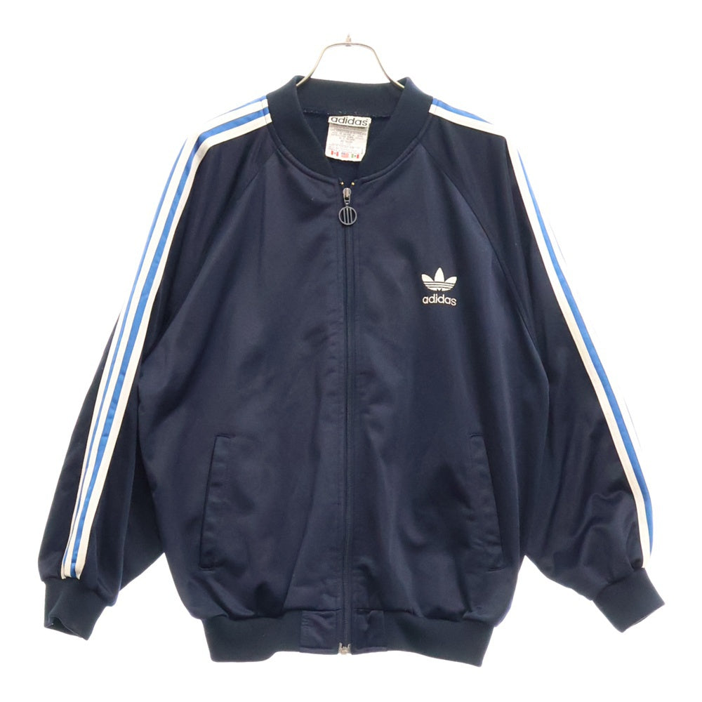adidas(アディダス) 80S VINTAGE 万国旗タグ セットアップジャージ フロントトレフォイルロゴ刺繍 トラックジャケット ジップアップブルゾン サイドライントラックパンツ ネイビー