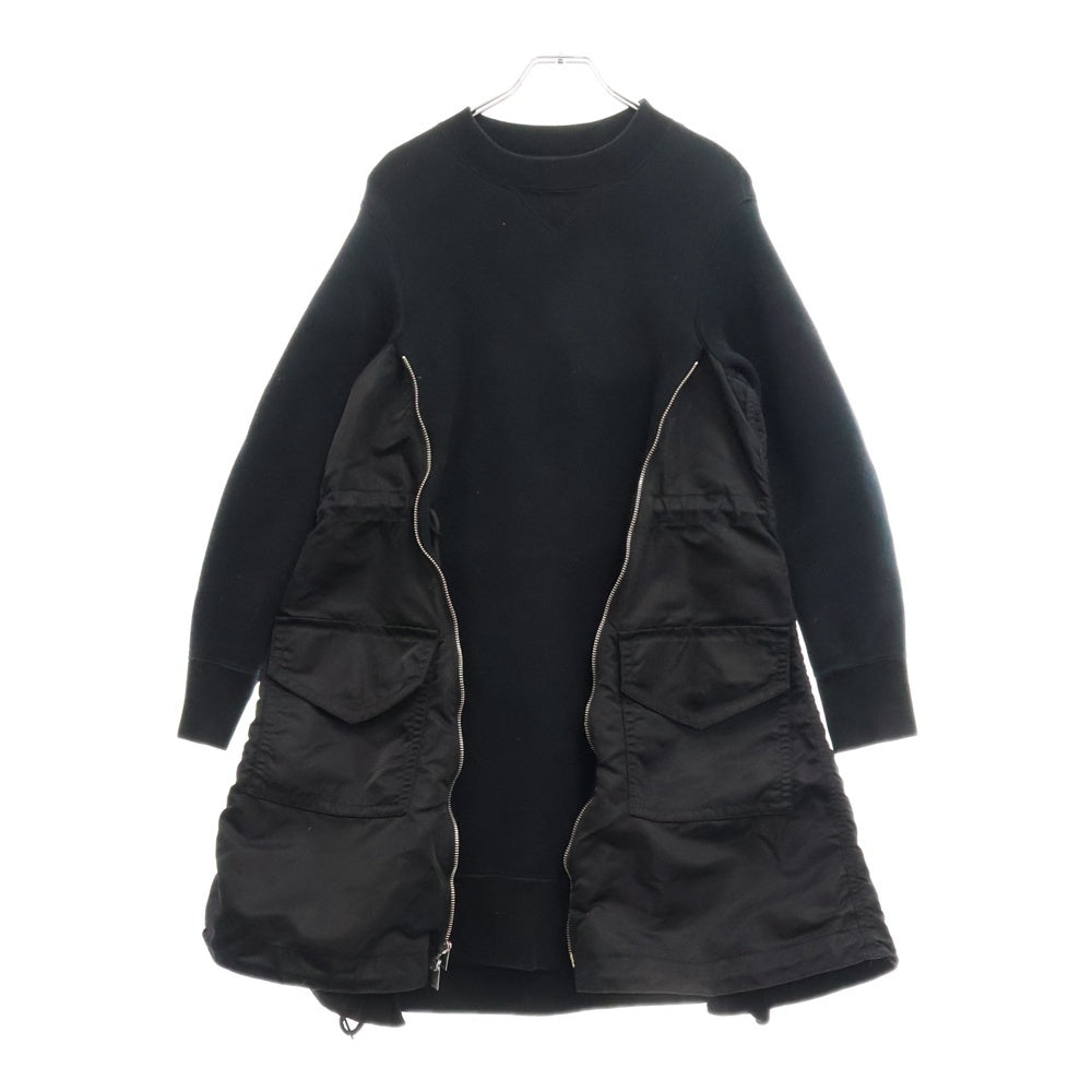 Sacai(サカイ) 20AW Sponge Sweat MA-1 Dress スポンジ 異素材切替 クルーネックスウェットトレーナー ドレス レディース ブラック SCW-059
