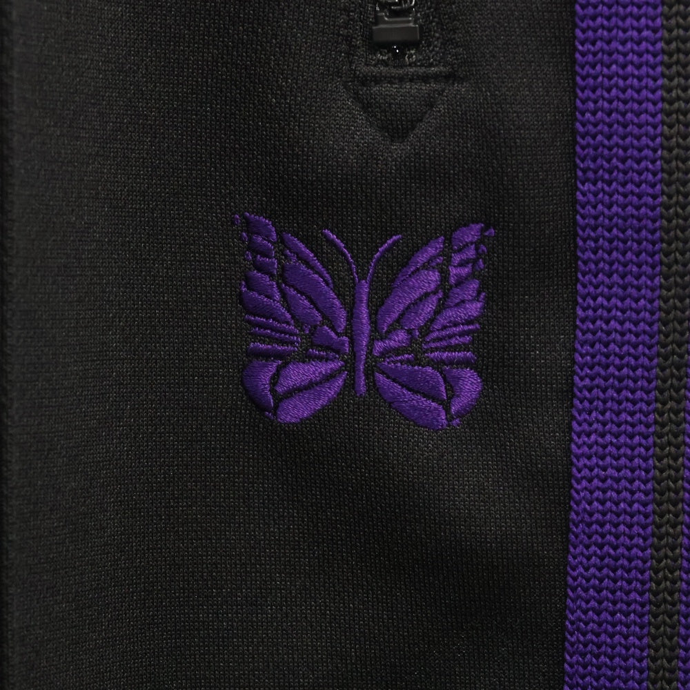 Needles(ニードルス) Track Pant Poly Smooth ポリスムース サイドライン ロゴエンブロイダリー トラックパンツ ブラック/パープル PU1594